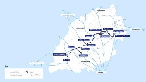 east west rail map