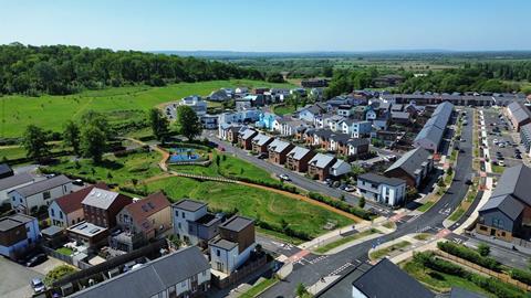 Graven Hill aerial with homes woodland and play space