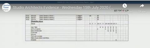 Drawing issue record screenshot_Studio E evidence 15 July 2020 Grenfell Tower Inquiry