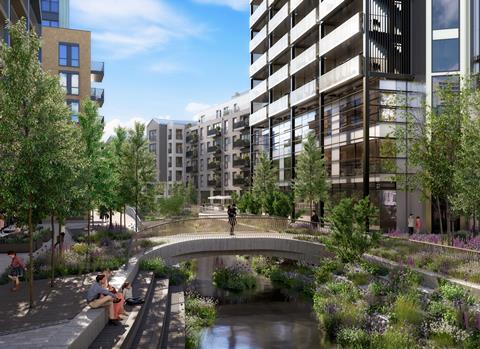 CGI of the outside green space at Wandsworth Mills_Berkeley