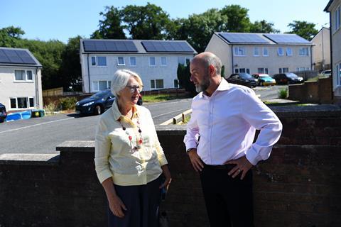 Housing minister Siân Gwenllian with Scott Sanders, chief executive of Codi Group, in Ammanford