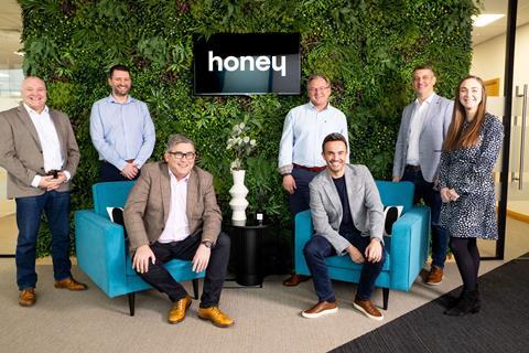 New home - Honey's management team is (from left) Richard Hall, Graham Dawson, Jeremy Gledhill, Howard Mee, Mark Mitchell, Martin White and Sarah Clingo
