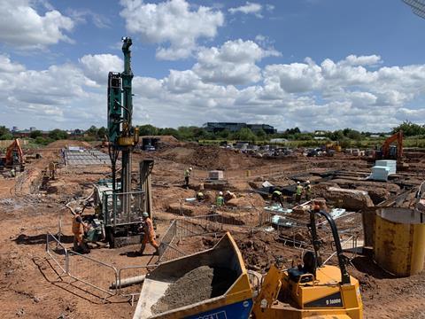 Borehole drill rig for the Kensa heat pumps at Ashton Rise, Bristol