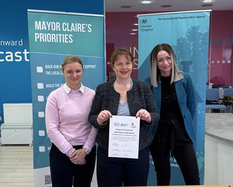 Amy Rees CB, Mayor Claire Ward, Amy Harhoff, CEO of EMCCA