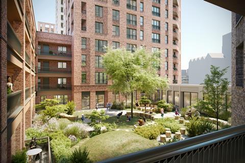 Assael Architecture Image - CLL Southall Development CGI courtyard view