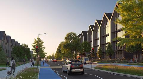 CGI Oxford North A40 transformed into tree-lined street with £30m road infrastructure investment into the walking, cycling, bus and highway network