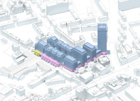 Overview of Unit Architects' proposals for Whitechapel featuring the 28-storey tower